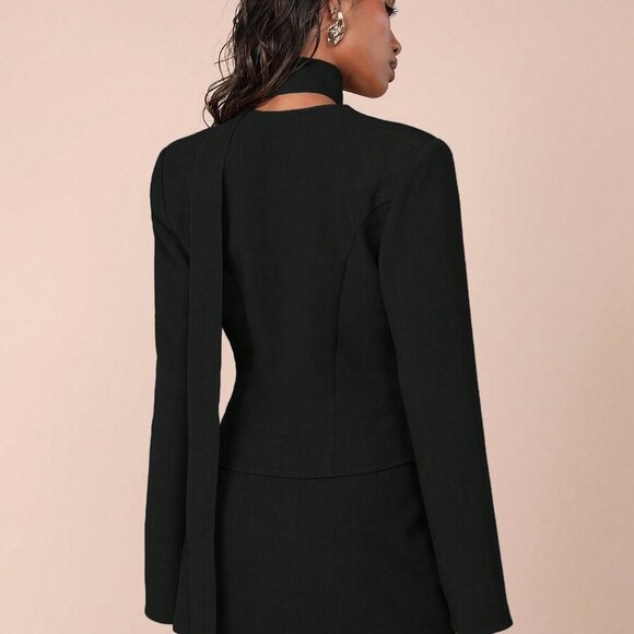 Black Casual Women's Long Sleeve Jacket & Pencil Skirt coord set - Picture 2 of 7